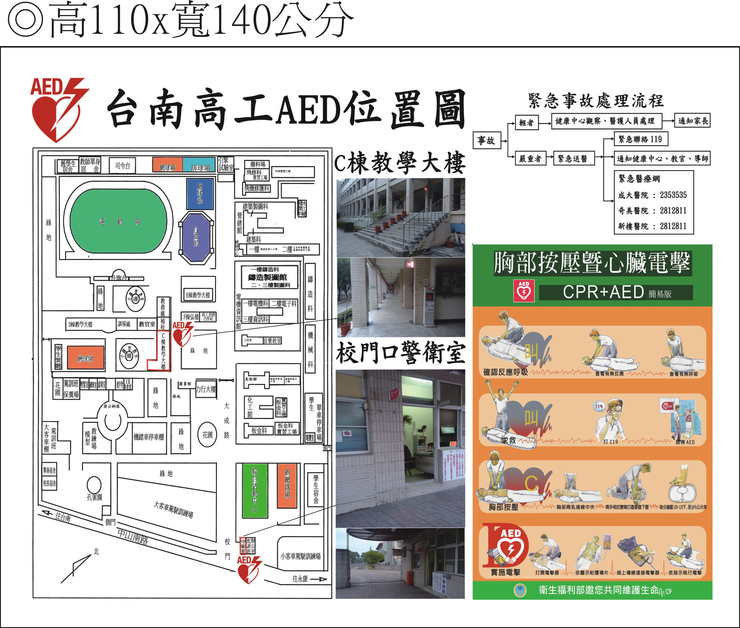 成大南工AED位置急救流程圖